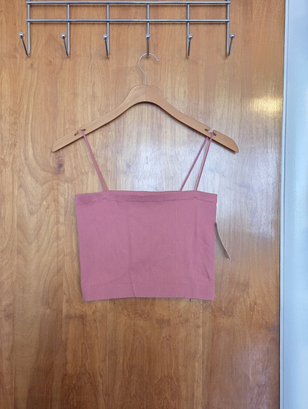 Francesca's Collections Ribbed Spaghetti Strap Crop Top - Mauve Pink